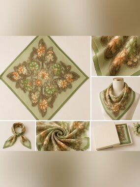 Light Green Floral Pleated Scarf - Women Accessories